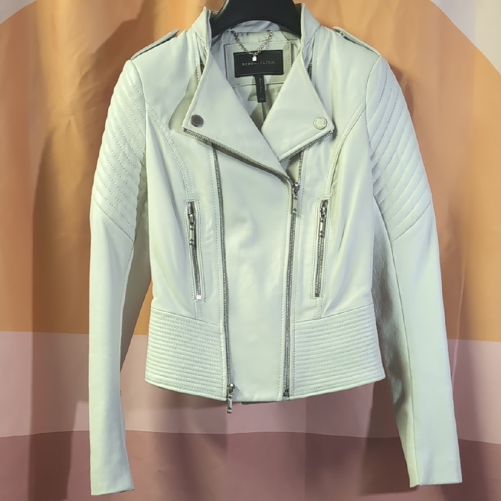 BCBGMAXAZRIA White Biker-Style Leather Jacket - Picture 8 of 16